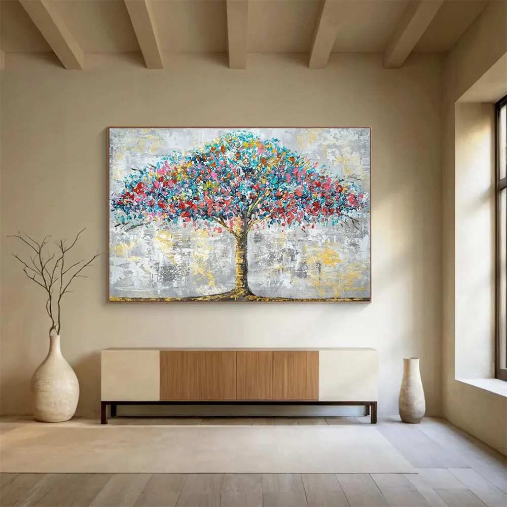 Tree Original Hand-painted Cozy Grey Abstract Wall Art H3NDY